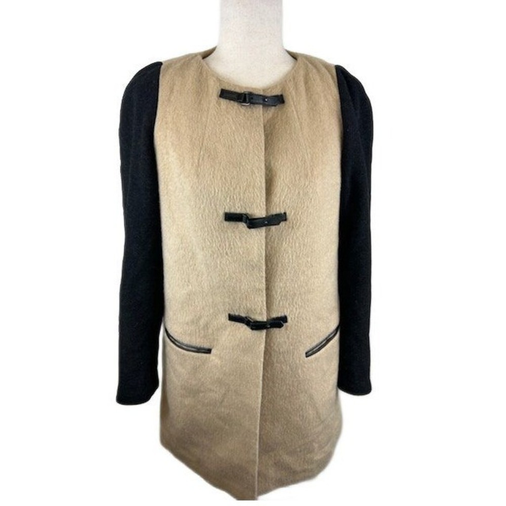 Leifsdottir Wool Blend Coat Cream Black Sleeves Toggle Jacket Outerwear Size 4